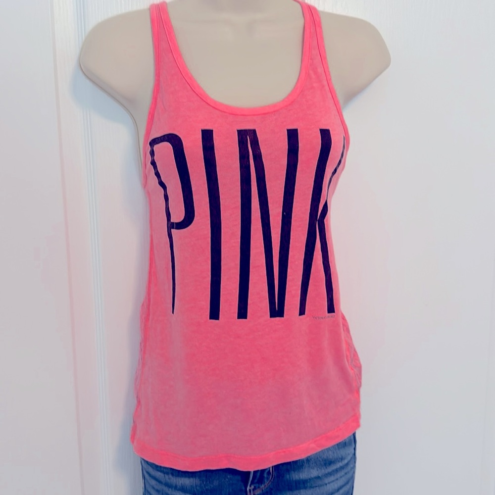 VICTORIA SECRET PINK RACERBACK TANK TOP WITH LACY SIDES